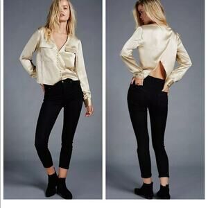 Free People Roller Crop Black Fade Mid Rise Ankle Crop Jeans 29 Goth Dark Slim